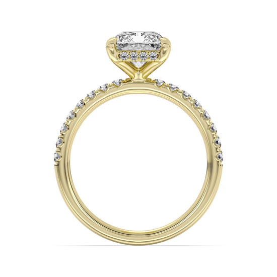 14k Yellow Gold Hidden Halo Engagement Ring, TrueNorth 3.05 ct Radiant Center, front view