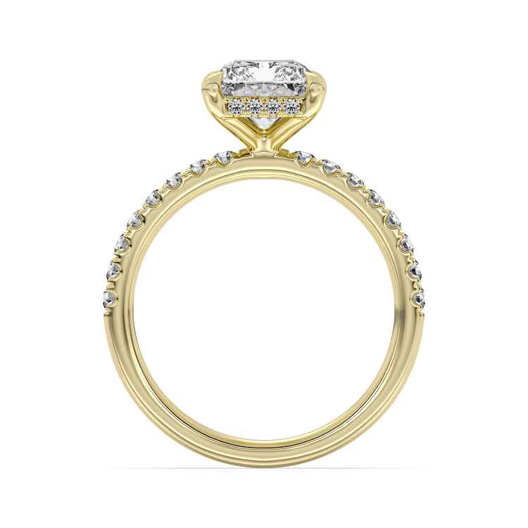 14k Yellow Gold Hidden Halo Engagement Ring, TrueNorth 3.05 ct Radiant Center, front view