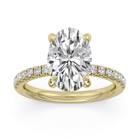 14k White Gold Halo Engagement Ring, TrueNorth 1.5 ct Oval Center, angled view