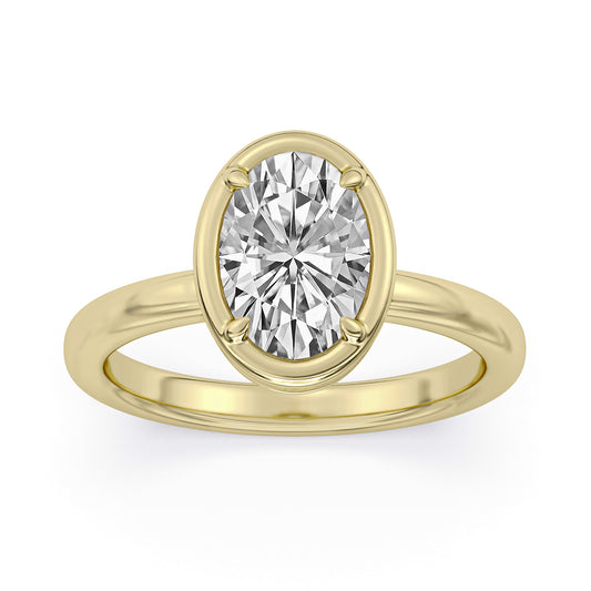 14k Yellow Gold Hidden Halo Engagement Ring, TrueNorth 2 ct Oval Center, angled view