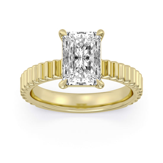 14k Yellow Gold Solitaire Engagement Ring, TrueNorth 2.60 ct Radiant Center, angled view