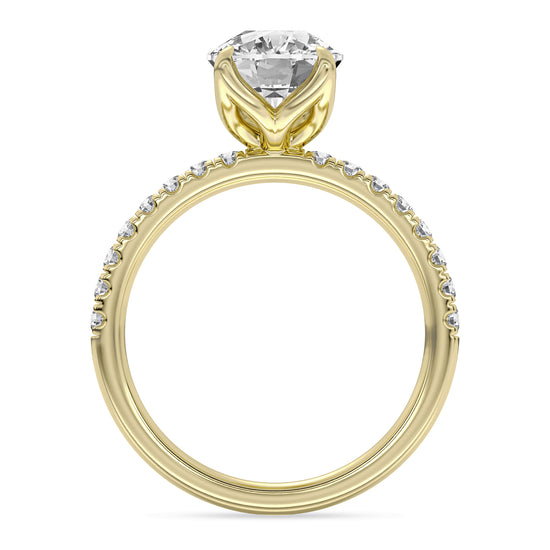 14k Yellow Gold Engagement Ring, TrueNorth 3.05 ct Elongated Cushion Center, front view
