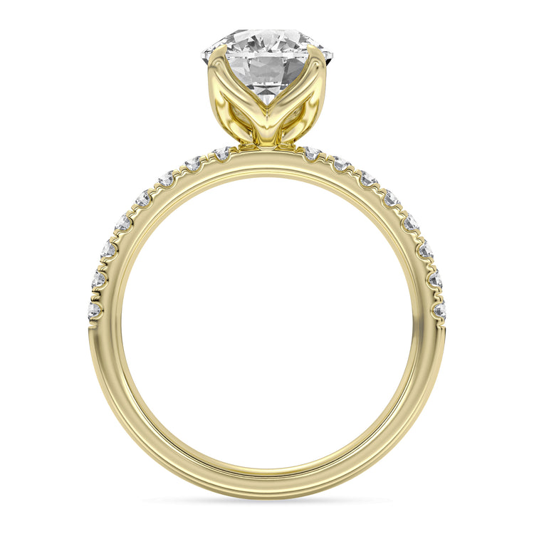 14k Yellow Gold Engagement Ring, TrueNorth 3.05 ct Elongated Cushion Center, front view
