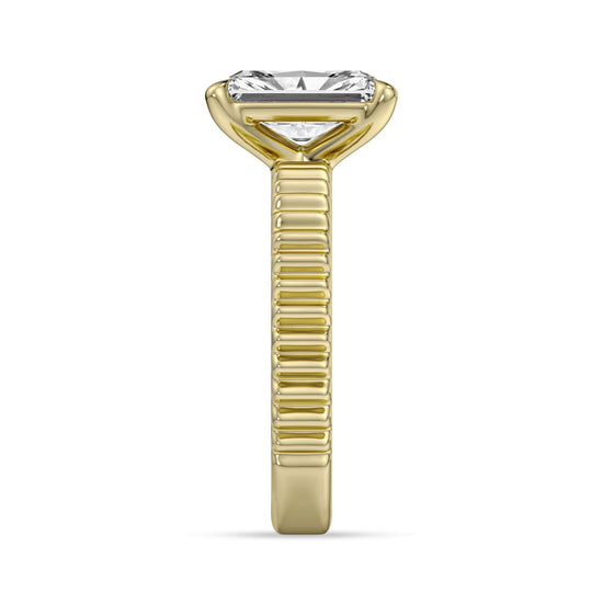 14k Yellow Gold Solitaire Engagement Ring, TrueNorth 2.60 ct Radiant Center, profile view