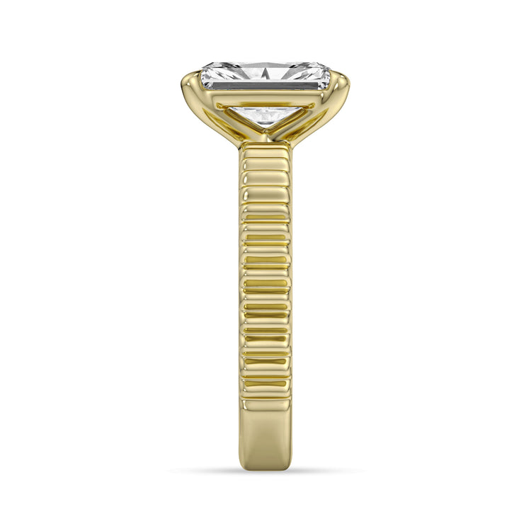 14k Yellow Gold Solitaire Engagement Ring, TrueNorth 2.60 ct Radiant Center, profile view