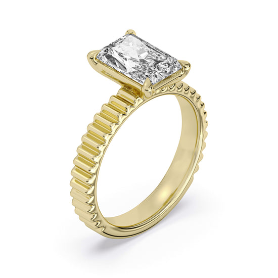 14k Yellow Gold Solitaire Engagement Ring, TrueNorth 2.60 ct Radiant Center, three-quarter view