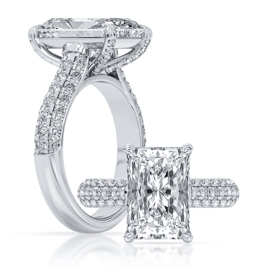14k White Gold Statement Engagement Ring, TrueNorth 5 ct Radiant Center, with matching band