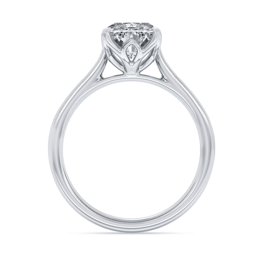 14k White Gold Elevated Solitaire Engagement Ring, TrueNorth 3 ct Elongated Cushion Center, angled view