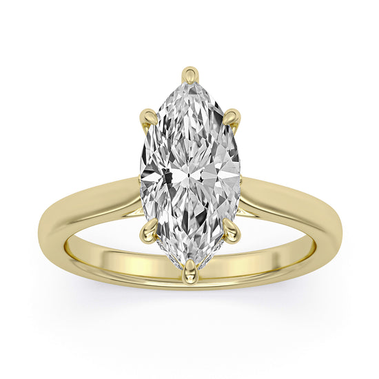 14k Yellow Gold 6-Prong Hidden Halo Engagement Ring with TrueNorth 100 Facet Lab-Grown Diamond 2.50 ct Marquise Center