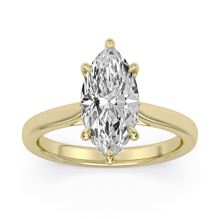 14k Yellow Gold 6-Prong Hidden Halo Engagement Ring with TrueNorth 100 Facet Lab-Grown Diamond 2.50 ct Marquise Center