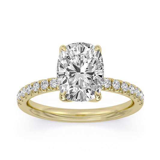 14k Yellow Gold Engagement Ring with TrueNorth 100 Facet Lab-Grown Diamond 3.05 ct Elongated Cushion Center