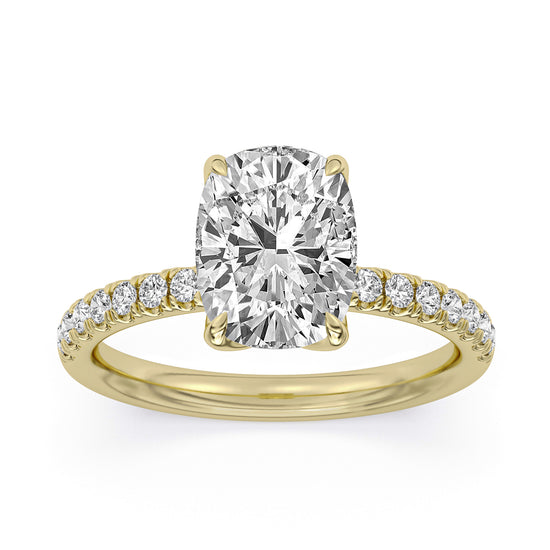 14k Yellow Gold Engagement Ring with TrueNorth 100 Facet Lab-Grown Diamond 3.05 ct Elongated Cushion Center