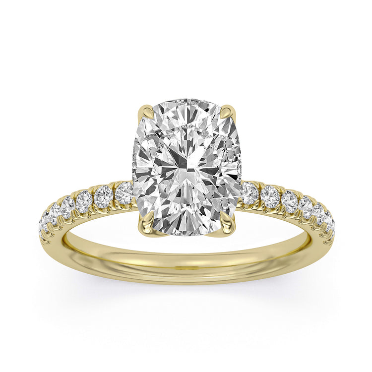 14k Yellow Gold Engagement Ring with TrueNorth 100 Facet Lab-Grown Diamond 3.05 ct Elongated Cushion Center