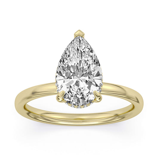 14k Yellow Gold Hidden Halo Solitaire Engagement Ring, TrueNorth 2 ct Pear Center, angled view