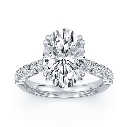 14k White Gold Statement Engagement Ring, TrueNorth 5 ct Oval Center, angled view