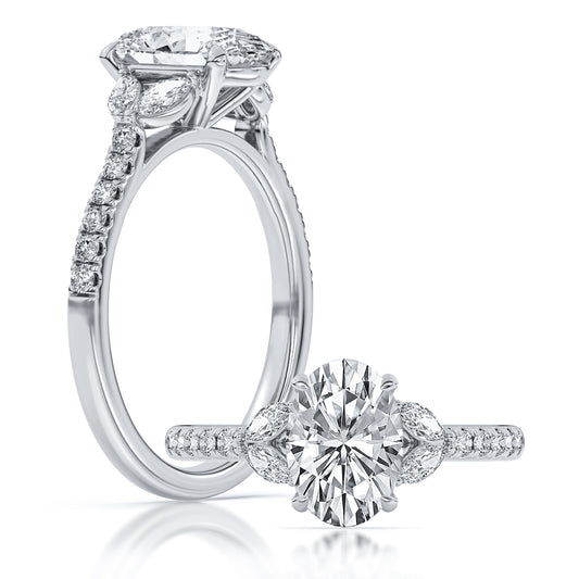 14k White Gold Statement Engagement Ring, TrueNorth 2 ct Oval Center, with matching band