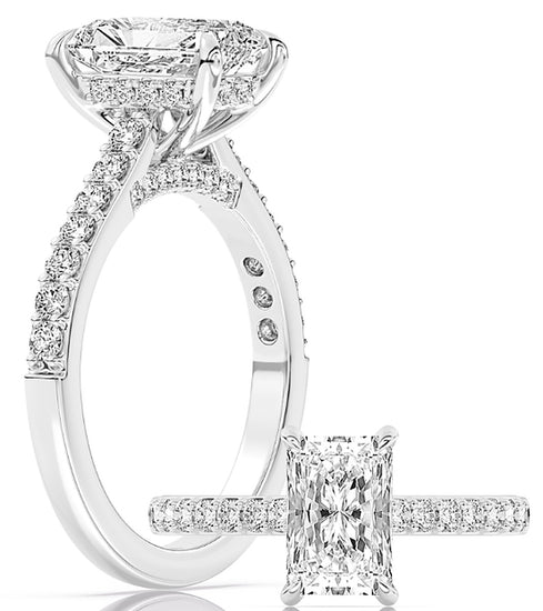 14k White Gold Cathedral Engagement Ring Set With Certified TrueNorth 100 Facet Lab-Grown Diamond 2 ct Radiant Center