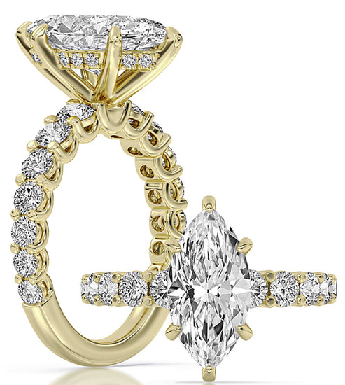 14k Yellow Gold Graduating Bridal Set With Certified TrueNorth 100 Facet Lab-Grown Diamond 3 ct Marquise Center