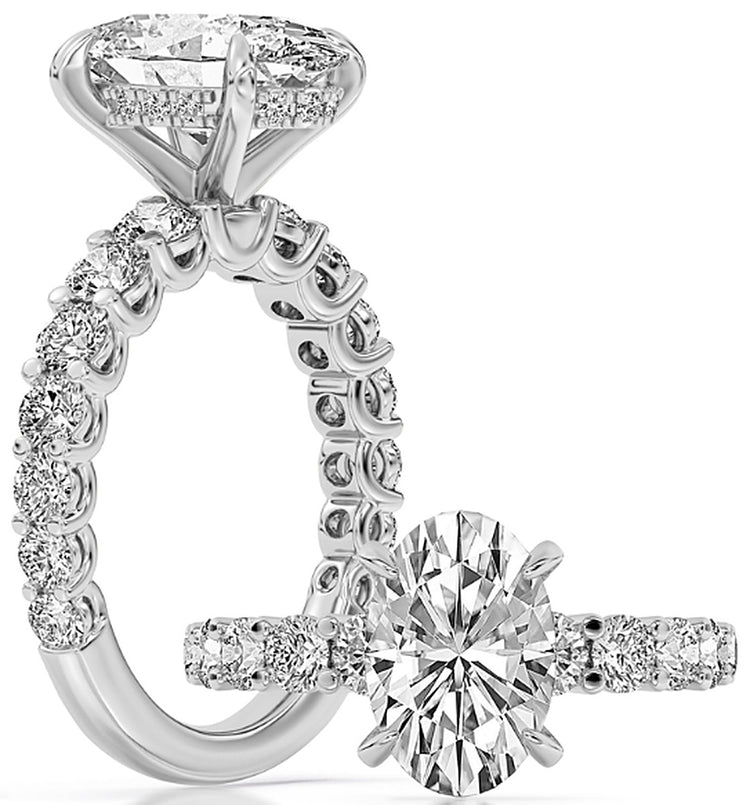 14k White Gold Graduating Bridal Set With Certified TrueNorth 100 Facet Lab-Grown Diamond 3 ct Oval Center