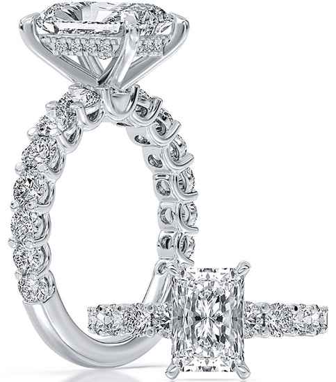 14k White Gold Graduating Bridal Set With Certified TrueNorth 100 Facet Lab-Grown Diamond 3 ct Radiant Center