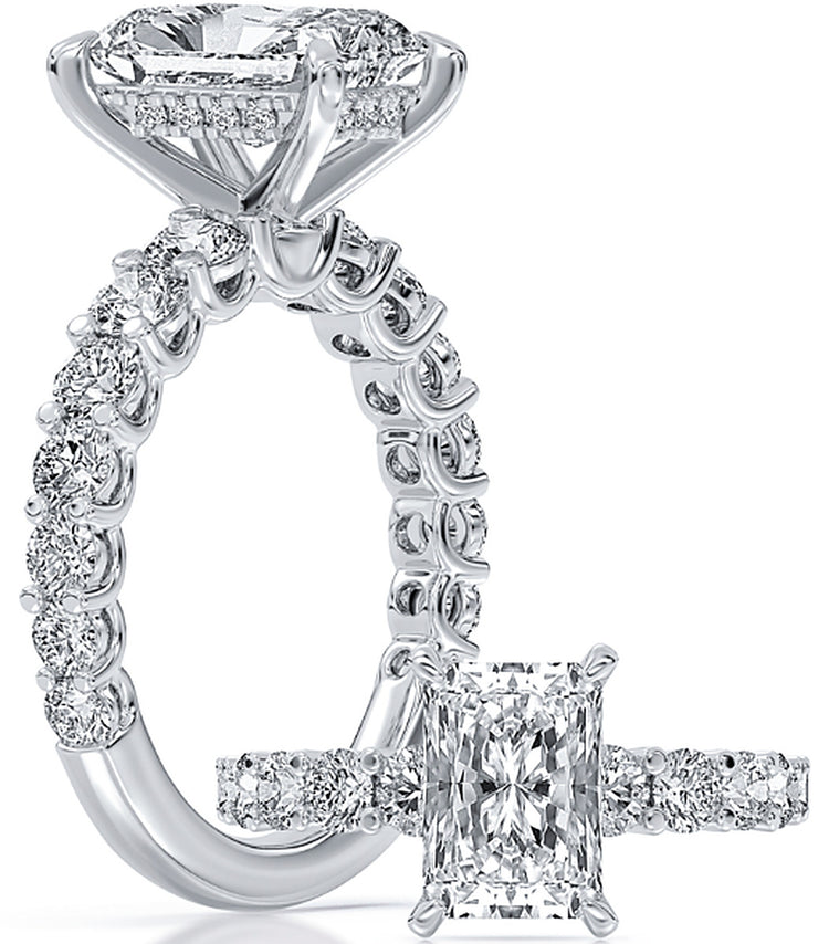 14k White Gold Graduating Bridal Set With Certified TrueNorth 100 Facet Lab-Grown Diamond 3 ct Radiant Center