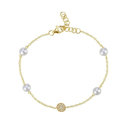 14K Yellow Gold Freshwater Pearl Bracelet with 0.05 CTW Diamonds