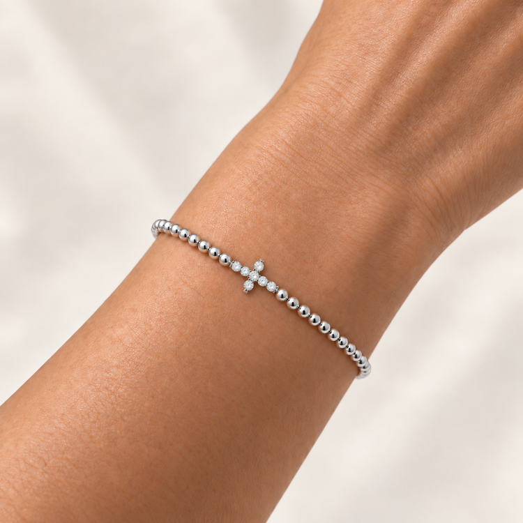 14K White Gold Lab-Grown Diamond Cross Station Bangle, 0.60 CTW