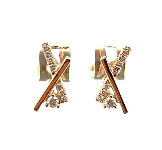 14K Yellow Gold Diamond Earrings, 16 Round Diamonds 0.10 CTW