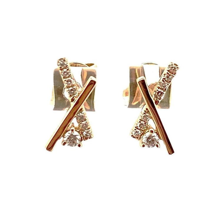 14K Yellow Gold Diamond Earrings, 16 Round Diamonds 0.10 CTW