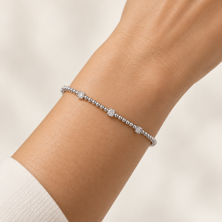 14K White Gold Lab-Grown Diamond Three-Station Bangle, 0.50 CTW