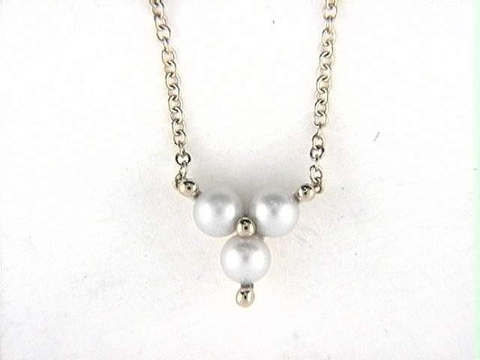 14K White and Yellow Gold Three Pearl Necklace
