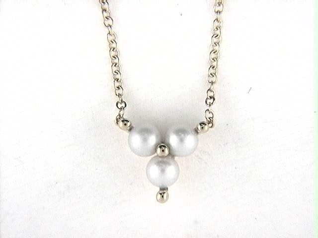 14K White and Yellow Gold Three Pearl Necklace