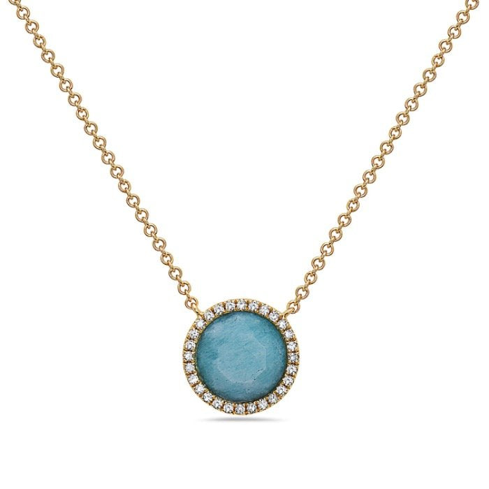 14K Yellow Gold Amazonite Diamond Halo Pendant, 0.09 CTW