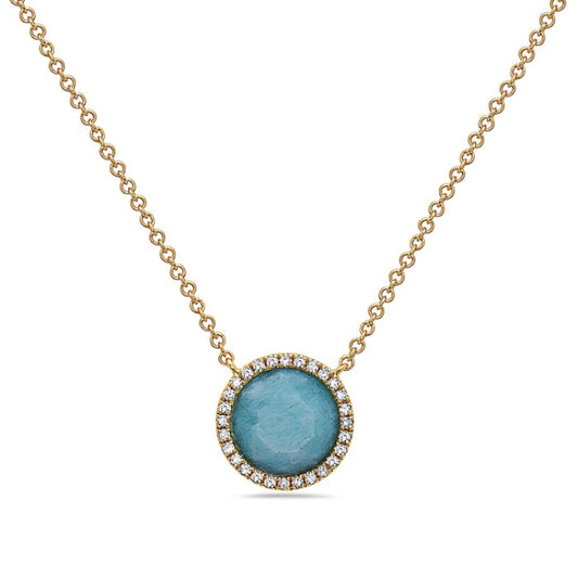 14K Yellow Gold Amazonite Diamond Halo Pendant, 0.09 CTW