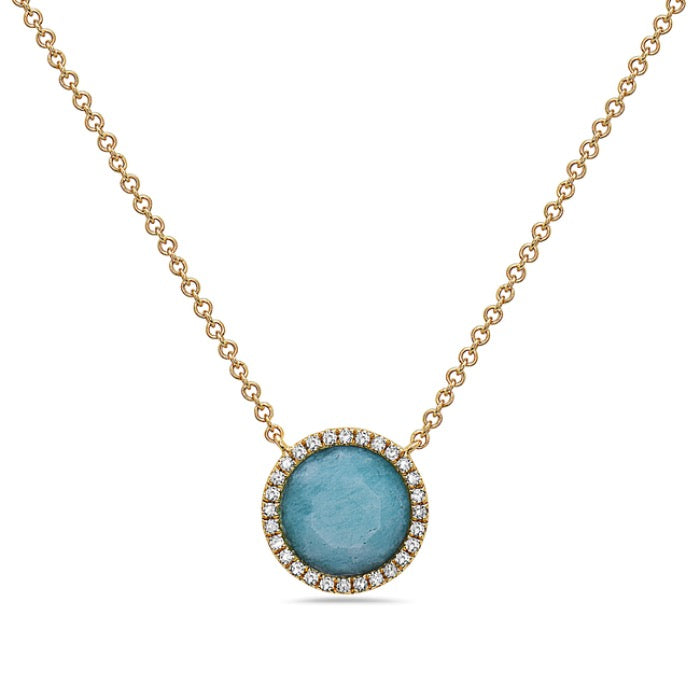 14K Yellow Gold Amazonite Diamond Halo Pendant, 0.09 CTW