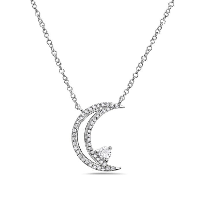 14K White Gold Half Moon Diamond Pendant, 0.10 CTW
