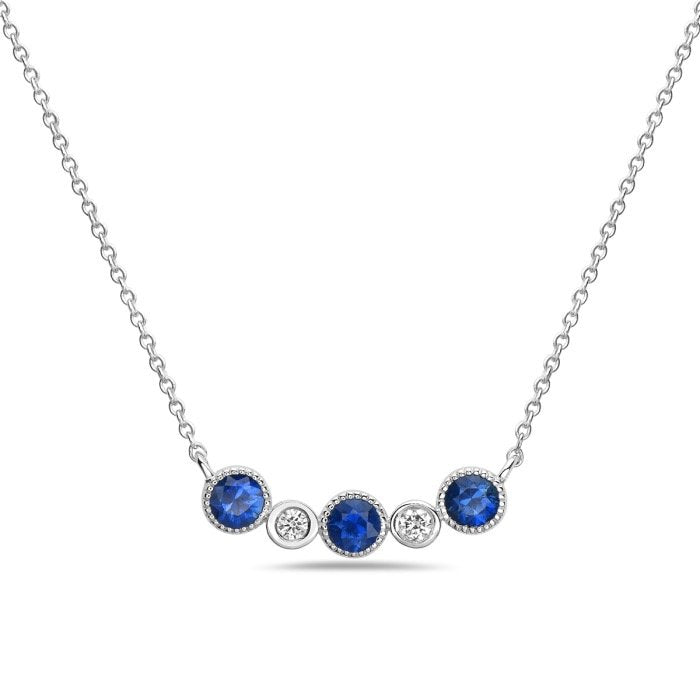 14K White Gold Alternating Sapphire and Diamond Pendant Necklace, 18 Inch