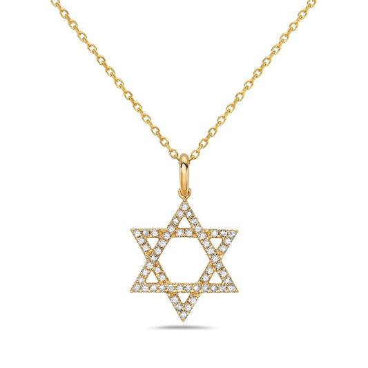 14K Yellow Gold Diamond Star of David Necklace .14 CTW
