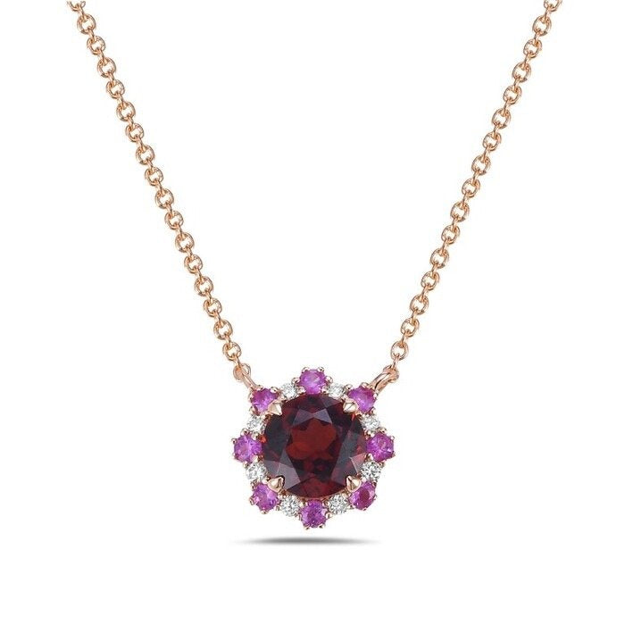 14K Rose Gold Garnet and Pink Sapphire Pendant with 0.04 CTW Diamonds