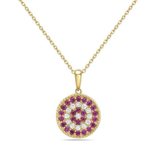 14K Yellow Gold Ruby and Diamond Pendant, 0.13 CTW