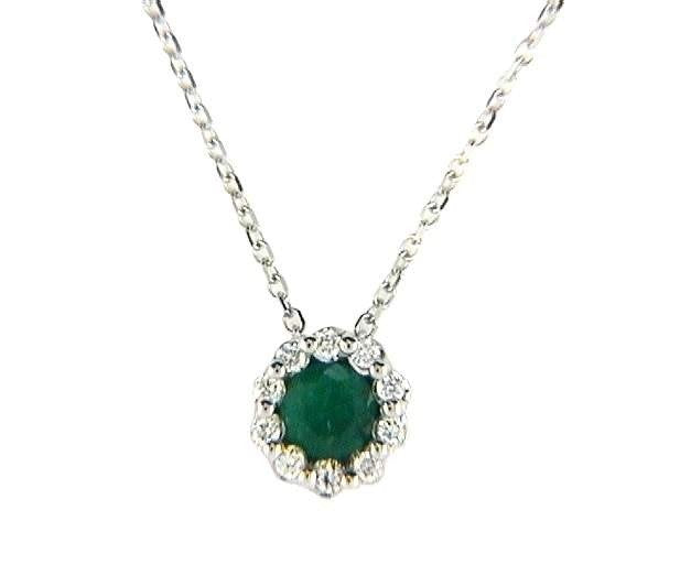 14K White Gold Emerald and Diamond Pendant, 0.25 CT Emerald with 0.06 CTW Diamonds