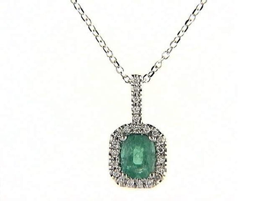 14K White Gold Emerald and Diamond Pendant, 0.60 CT Emerald with 0.07 CTW Diamonds