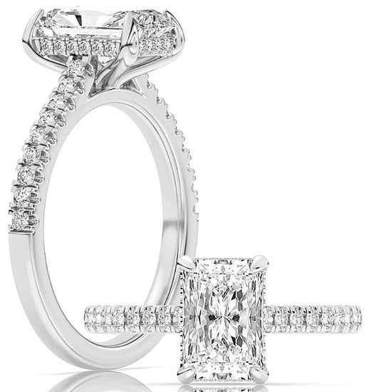 14k White Gold Halo Engagement Ring Set With Certified TrueNorth 100 Facet Lab-Grown Diamond 1.5 ct Radiant Center