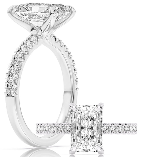 14k White Gold Swan Head Engagement Ring Set With Certified TrueNorth 100 Facet Lab-Grown Diamond 2.5 ct Radiant Center