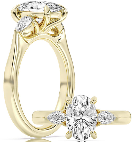 14k Yellow Gold Three-Stone Engagement Ring Set With Certified TrueNorth 100 Facet Lab-Grown Diamond 2 ct Oval Center