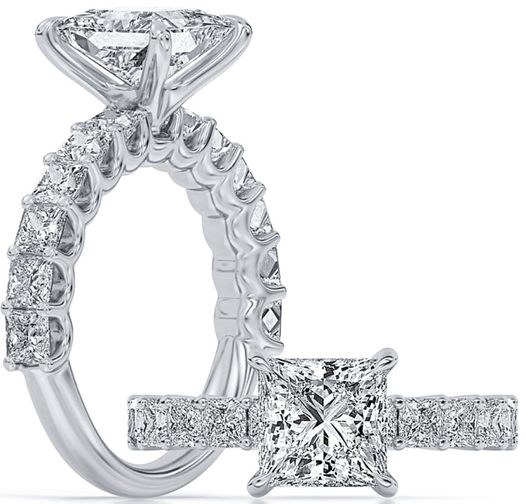 Platinum Princess Bridal Set With Certified TrueNorth 100 Facet Lab-Grown Diamond 3.5 ct Princess Center