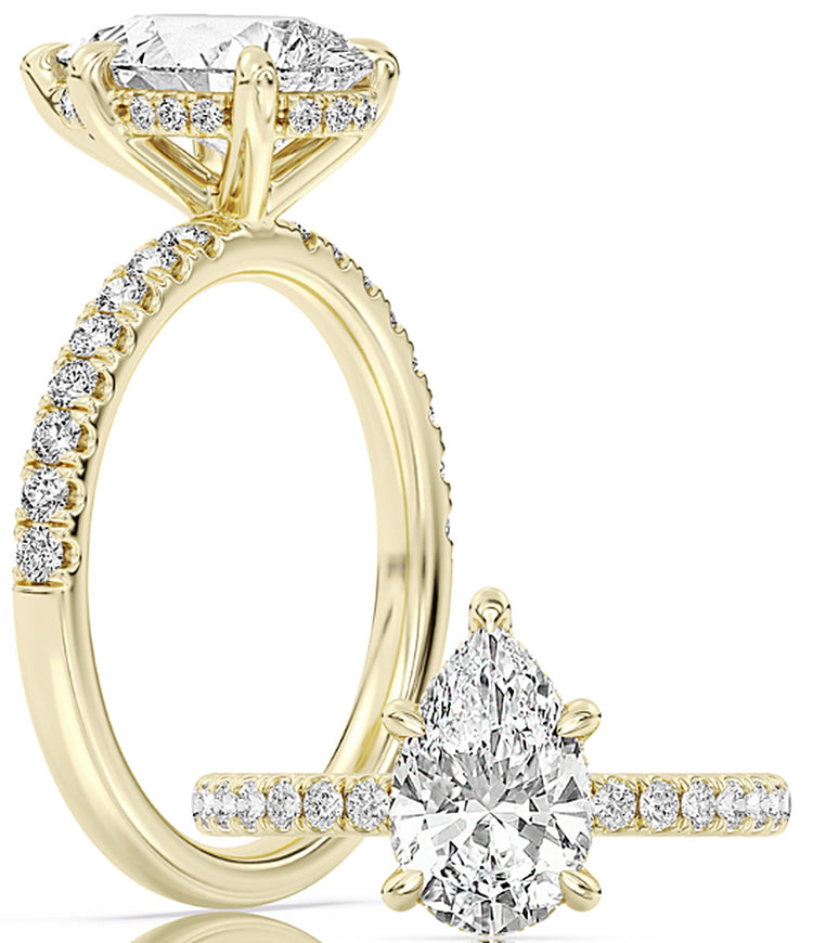 14k Yellow Gold Hidden Halo With Diamond Shank Engagement Ring Set With Certified TrueNorth 100 Facet Lab-Grown Diamond 2 ct Pear Center