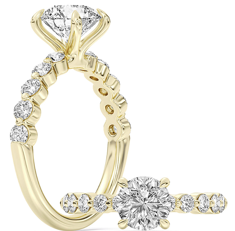 14k Yellow Gold Halo Engagement Ring Set With Certified TrueNorth 100 Facet Lab-Grown Diamond 1.5 ct Round Center