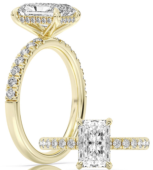 14k Yellow Gold Hidden Halo With Diamond Shank Engagement Ring Set With Certified TrueNorth 100 Facet Lab-Grown Diamond 2 ct Radiant Center