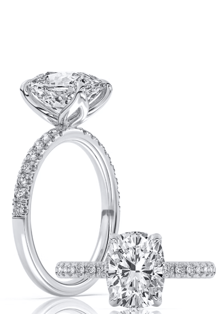 14k Yellow Gold Engagement Ring Set With Certified TrueNorth 100 Facet Lab-Grown Diamond 3.05 ct Elongated Cushion Center